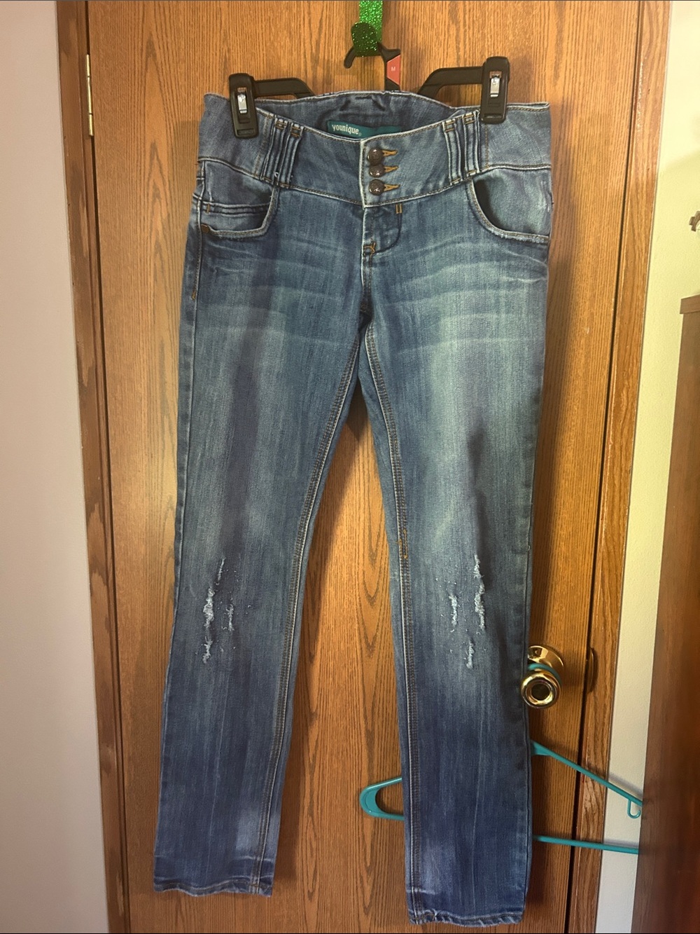 Y2K Younique Medium Blue Skinny Jeans with Triple Button Waist